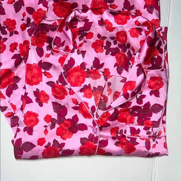 LOFT Pink and Red Floral Satin Pajama Set XL - Picture 3 of 11